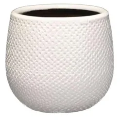 Mica Decorations Bloempot - Wit Met Relief - Keramiek - 14 X 12 Cm