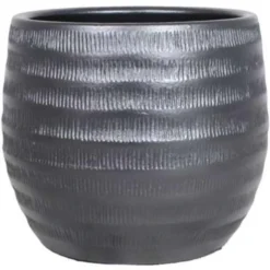Floran Bloempot - Zwart - Relief - Keramiek - 29 X 26 Cm