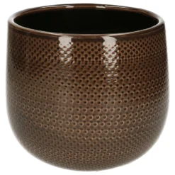 Bloempot Bruin Ribbels Keramiek Voor Kamerplant H16 X D18 Cm