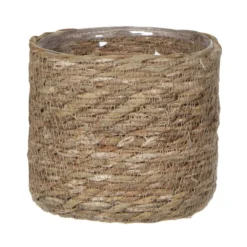 Mica Decorations Plantenmand - Rotan - Naturel Met Bruin - 14 Cm