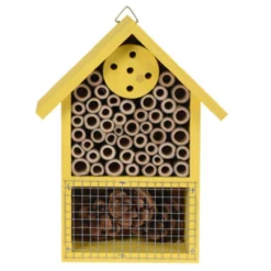 Merkloos Insectenhotel - Geel - Hout - 20 Cm