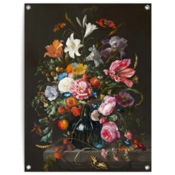 Tuinposter De Heem Vaas Met Bloemen 80x60 Cm Bont