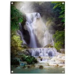 Tuinposter Waterval 80x60 Cm Groen