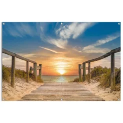 Tuinposter Zonsondergang Aan Het Strand 80x120 Cm Beige