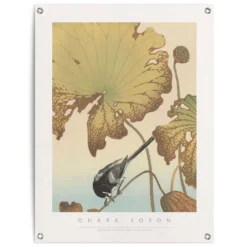 Tuinposter Ohara Koson Kwikstaart Op Lotusplant 80x60 Cm Bruin