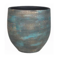Floran Plantenpot - Blauw Met Goud - Keramiek - 14 Cm
