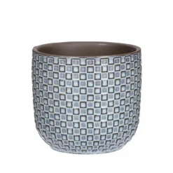 Plantenpot/bloempot Keramiek Blauw Stijlvol Patroon - D12 En H11 Cm