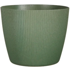 Mica Decorations Plantenpot - Kunststof - Donkergroen/ribbels- D30/H30 Cm