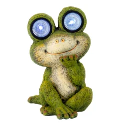 Merkloos Tuinbeeld Solar Kikker Zittend - Kunststeen - H35 Cm - Groen