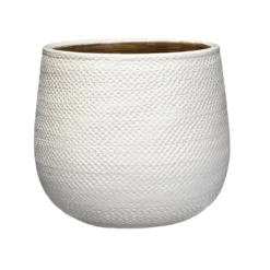 Mica Decorations Bloempot - Wit - Keramiek - Ribbels - 21 X 19 Cm
